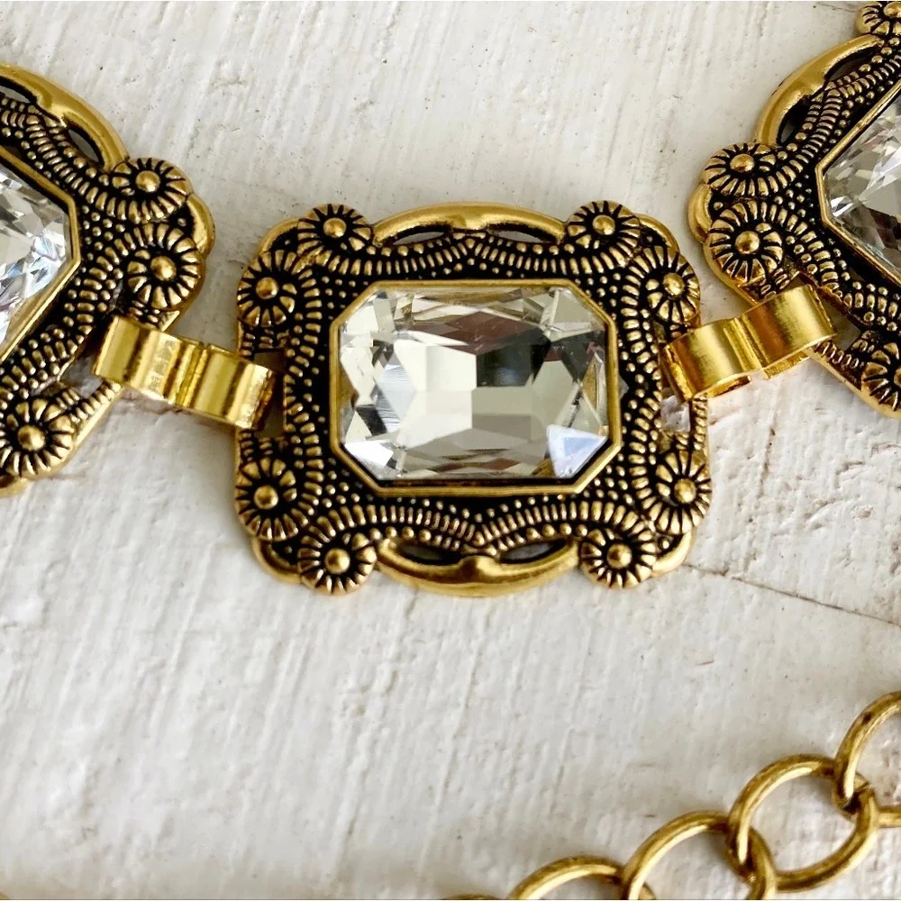 Gold Crystal Concho Chain Waist Statement Belt Formal wedding Bridal party event